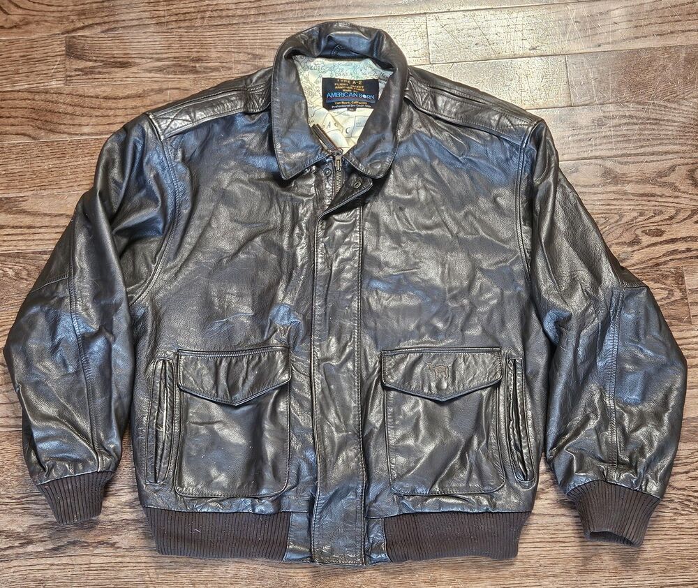 Vintage American Born Type A-2 Brown Leather Flight Bomber Jacket Size XL